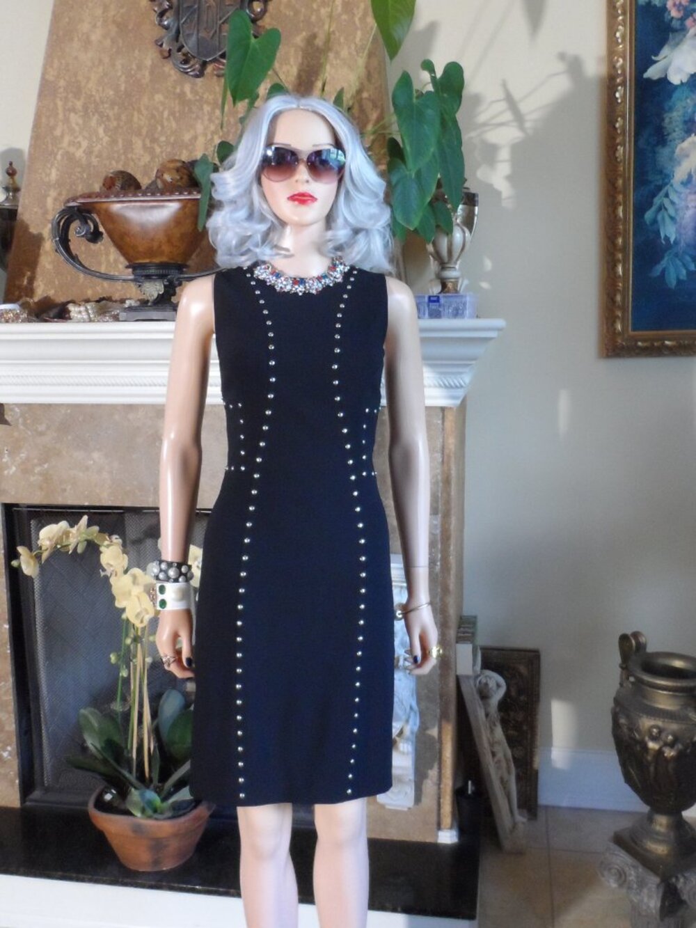 Michael Kors Collection Black Studded Wool Sheath Dress Size 8